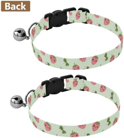 2 Pack Small Dog Collar Cute Strawberries Puppy Collar with Bell, Adjustable Length 10.6" to 17.1"