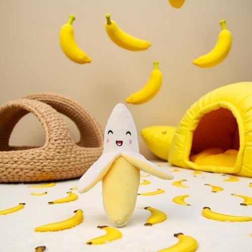 Plush Banana Dog Toy, Squeaky Stuffed Chew Toy for Small Medium Large Dogs, Puppy Boredom Toys，Squeeze Squeaker Puppy Dog Toys Plush Chew