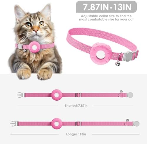 Cat GPS Tracker, Tractive GPS Pet Tracker, Cat Tracker Collar with Safety Elastic Buckle, Works with Any Collar,Compatible with Apple Find My App (Only iOS), No Monthly Fee, Pink