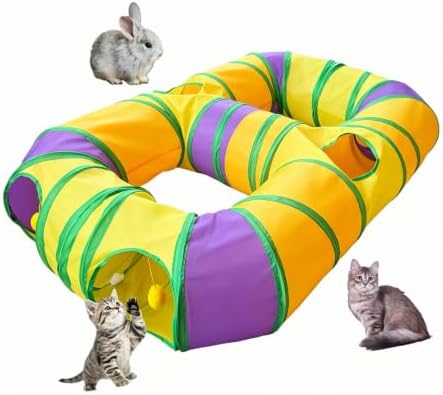 8-Shaped Cat Tunnel Toy Interactive Foldable Playhouse Maze Toys for Cats, Kittens, Rabbits & Small Pets with Playing Balls Collapsible Play Tube for Indoor Fun & Exercise (Multicolor)