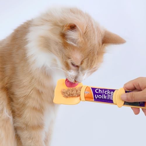 2 Pack Cat Treat Dispenser,Puree Cat Treats Feeding Spoon,Cat Treats Bar Squeeze Spoon（Yellow）