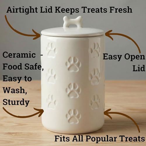 Dog Treat Container Airtight, 5"W x 9"H, Ceramic 7 Cups Big Treats Canister