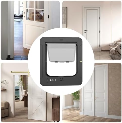 Microchip Cat Door - Smart 4-Way Locking Pet Door with Remote Control and Two Sensor Collars for Safe Entry, Automatic Sensor Gate for Cats Dogs, Doorway, Wall, Patio, Porch, Balcony, Hallway, Home