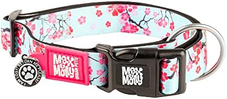 Max & Molly Urban Pets Smart ID Dog Collar with Gotcha! QR Pet Safety Tag and Custom Pet Profile, Soft Padded Neoprene, Waterproof, Machine Washable, Cherry Bloom, L (15-25")