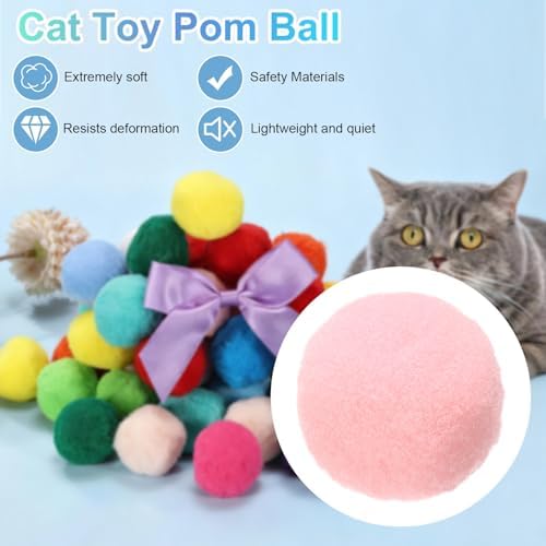 Cat Toy Pom Ball, Interactive Cat Ball Toys Fuzzy Pompoms (Plush, 1.2Inch, 30Pcs, Blue Pink Yellow Tones) for Kittens Pet Enrichment Training Play Indoor