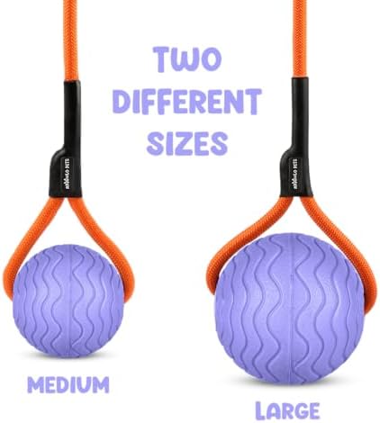 Dog Ball Toy with Rope, Durable EVA Foam Floating Dog Toy, Interactive Fetch & Toss n’ Train Tug Ball for Dogs, Bouncy Pet Ball for Outdoor Indoor Play - Purple, Large