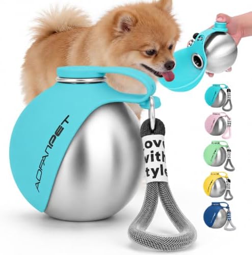 Portable Dog Water Bottle 10oz Stainless Steel Travel Dog Water Dispenser with Bowl No-Spill Puppy Water Bottle for Walking Hiking Small Dog Water Bottle