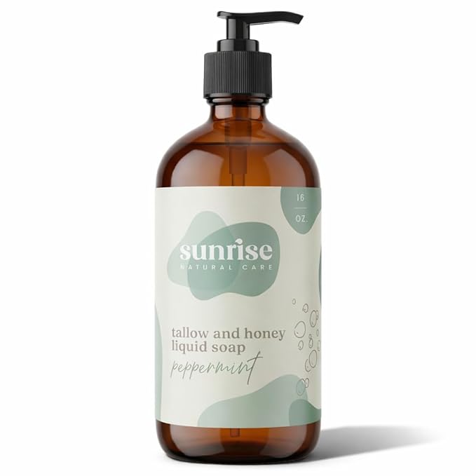 Tallow & Honey Liquid Soap – Peppermint – Natural Face, Body & Hand Wash – Grass-Fed Beef Tallow Cleanser – Gentle Moisturizing Soap – 16 oz