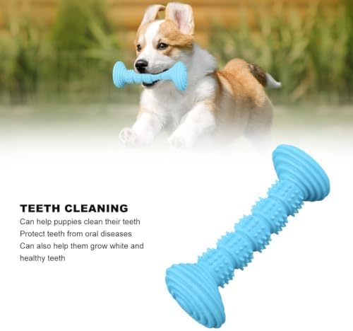 Dog Rubber Chew Toy, Bone Shape Puppy Teething Toy with Massage Bumps, 5.59 in, for Small and Medium Dogs(Blue)