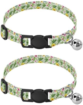 Watercolor Cacti Succulent Flowers Dog Collar 2 Pack Pet Collars for Cats Adjustable 10.6 to 17.1 Inches