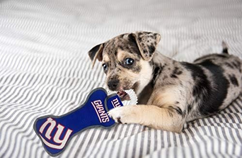 Pets First NFL New York Giants Dental Dog TUG Toy with Squeaker. Tough PET Toy for Healthy Fun, Teething & Cleaning Pet's Teeth & Gum., Team Color, one Size (NYG-3310)