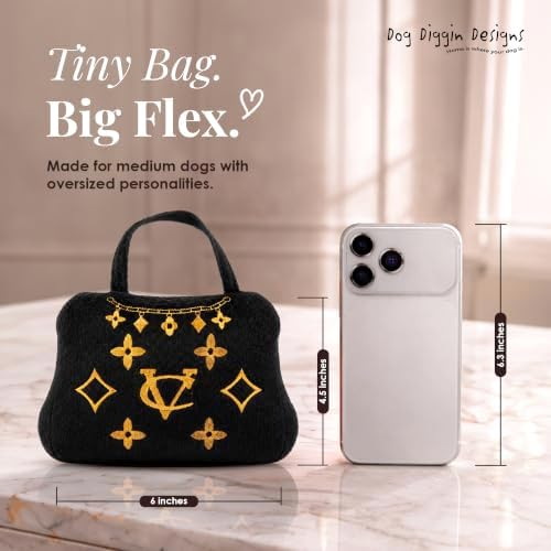 Dog Diggin Designs Chewy Vuiton Crown of Gold Plush Dog Toy | Luxury-Inspired Parody Royal Crown with Squeaker, Soft Plush Statement Dog Toy – Fashion-Forward Play