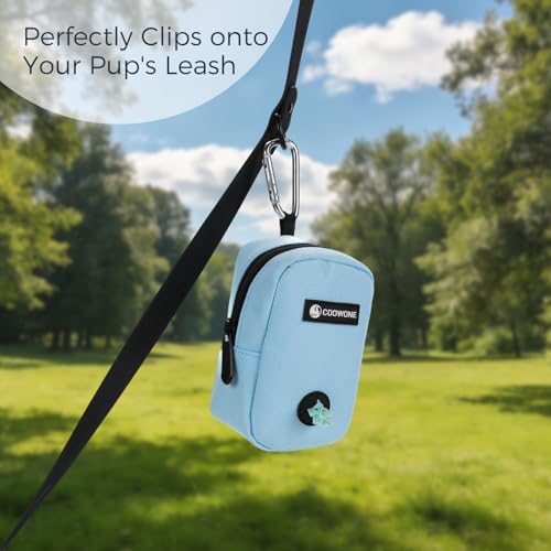 Dog Treat Pouch for Training, Portable Dog Walking Bag Built in Poop Dispenser, Pocket Sized Pet Pouches, Doggie Puppy Snack Rewards Bag, Treat Carrier Holder with Clip (Blue)