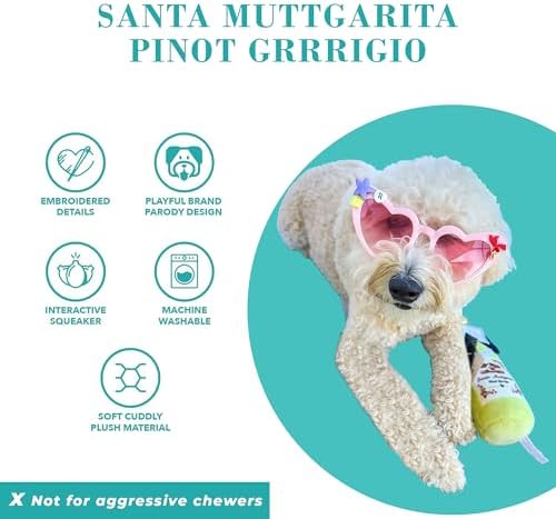 Haute Diggity Dog Santa Muttgarita Bottle Plush Dog Toy, Wine Parody Toy