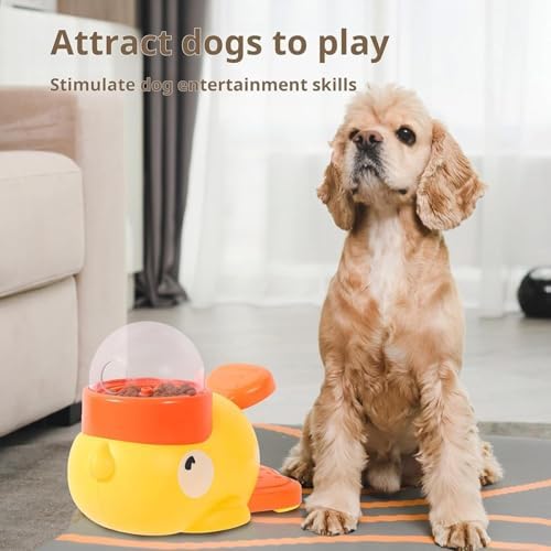 Duck Cat Treat Dispenser, Duck Pet Treat Dispenser, Yellow Ducks Cat Feeder Toy, 2-in-1 Interactive Dog Puzzle Toy & Slow Feeder for Small Medium Dogs and Cats, IQ Training (White)
