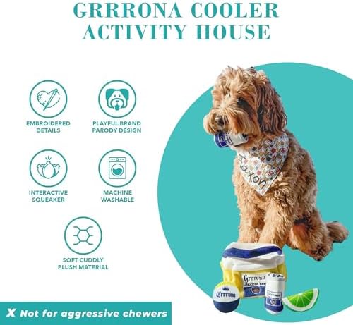 Haute Diggity Dog Grrrona Cooler Puzzle with 3 Plush Squeaky Dog Toys Set