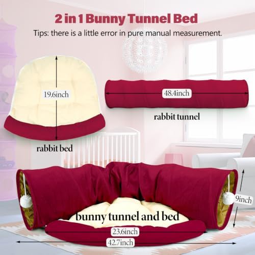 BWOGUE Bunny Tunnel Bed, 2-in-1 Collapsible Rabbit Tunnel Hideout with Mat