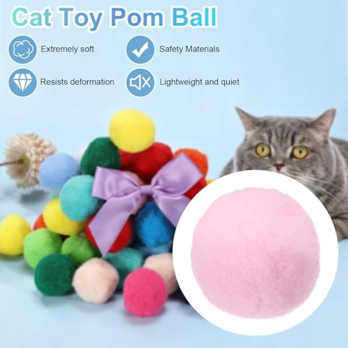 Cat Toy Pom Ball, Interactive Cat Ball Toys Fuzzy Pompoms (Plush, 1.2Inch, 30Pcs, Light Pink) for Kittens Pet Enrichment Training Play Indoor