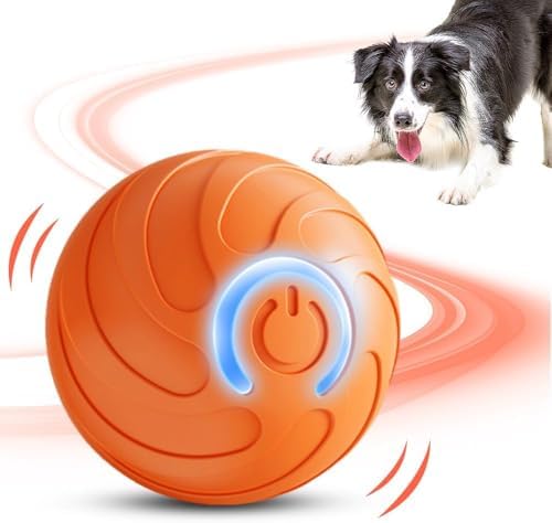 Vibrating Dog Toy – USB Rechargeable Interactive Shaky Toy for Small, Medium, Large Dogs – Automatic Moving with LED Light – Durable Bite-Resistant Pet Toy (Orange)