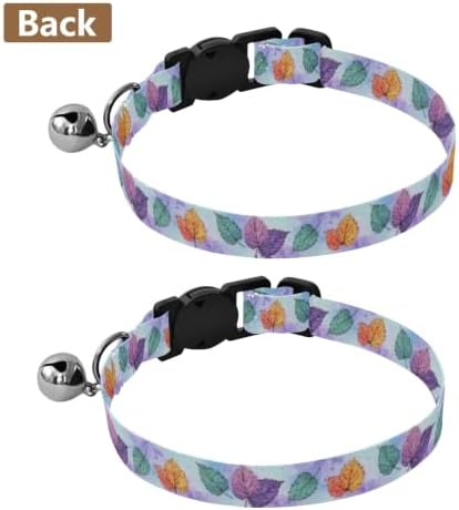 Fall Leaf Colorful Soft Cat Collar, 2 Pack Small Dog Collar with Bell