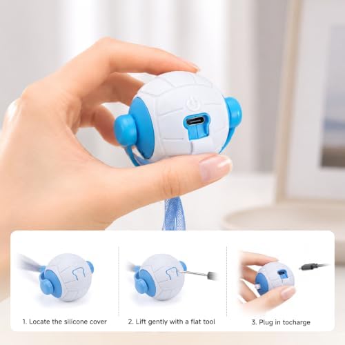Cat Toys for Indoor Cats, Interactive Cat Toy Ball with Pom-Pom Tails, Automatic Cat Toy Self Play Exercise Toy to Relieve Boredom for Kitten & Adult Cats (Blue)