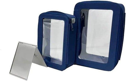 3-Piece Cosmetic Bag Set – Makeup Bag Duo with Compact Mirror, Travel & Everyday Beauty Organizer (Blue)