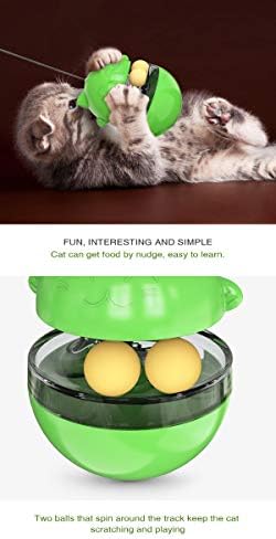 CYBERNOVA Interactive Wobble Cat Toy with a Teaser Wand, Built -in Treat Dispenser/Pet Puzzle Toy/Slow Feeder for Cats and Kitten (Green)