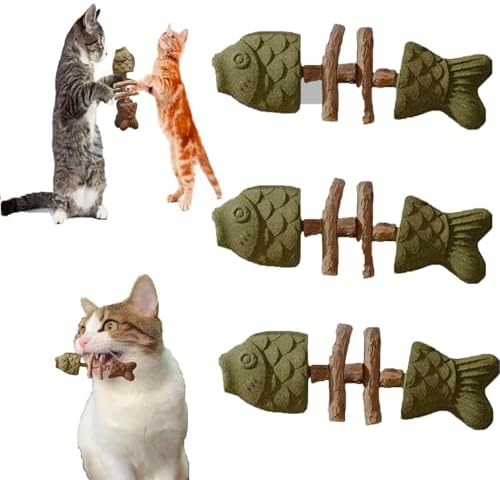 3 Pack Cat Chew - Fix Cat Dental Health, Catnip Toys for Indoor Cats, Natural Fishbone Cats Dental Toy, Durable Feline Tooth Care Tool, Kitten Teeth Cleaning Care Sticks, Catnip