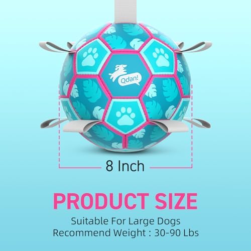 QDAN Dog Toys Soccer Ball with Straps, Tug of War Toy, 8 Inch Outside Toy
