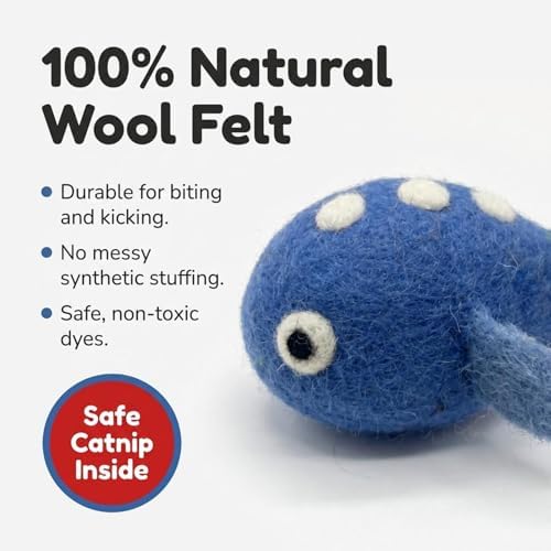 Glaciart One Felt Cat Fish Toy – 3 Pcs | Soft Fuzzy Enrichment 100% Natural Wool Toy - Interactive Play Catnip Cat Toys Set - Safe for Pets, Non-AZO Colored Dyes