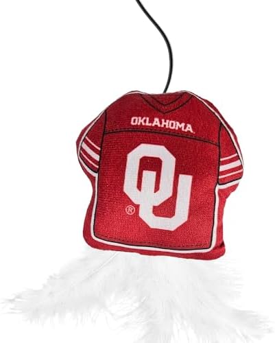 Pets First NCAA Oklahoma Sooners Team Jersey Wand with CAT NIP, Cat Toy Jersey Shaped Plush Teaser Toy for Cats & Kittens - Interactive Pet Toy for Play & Exercise