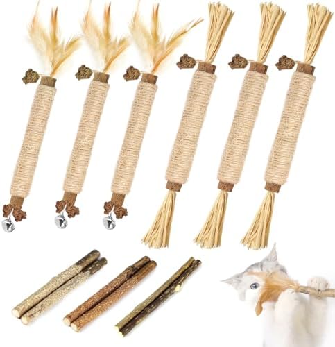 Tocirelo Natural Silvervine Chew Sticks for Cats with Catnip and Feathers