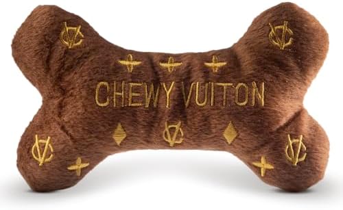 Dog Diggin Designs Chewy Vuiton Plush Dog Toy Bone | Luxury-Inspired Parody Designer Bone with Squeaker, Soft Plush Chew & Play Dog Toy – Prêt-à-Porter Play!