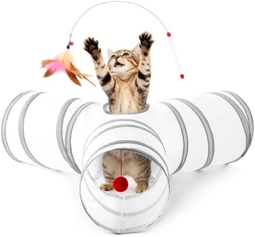 Love's cabin Cat Tunnel for Indoor Cats, 3-Way Collapsible Play Tunnel