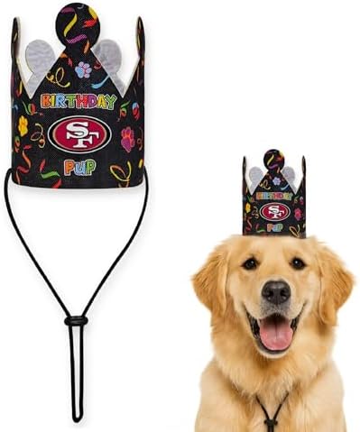 NFL San Francisco 49ers Pet Birthday Crown, NFL Dog Birthday Party Set and Costume, Licensed Dog & Cat Birthday Party Hat, Football Team Costume Accessory, Pet Celebration Outfit