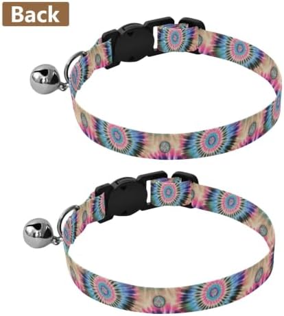 2 Pack Cats Collar Tie Dye Mandala Cat Collars with Bell, Adjustable Length 10.6" to 17.1"