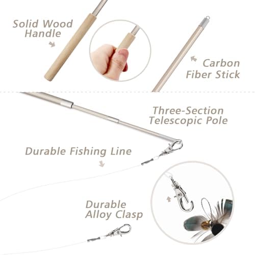 SONGWAY Cat Teaser Wand Toy - 9 Piece Retractable Set, Insect Worm Replacement Teaser with Bell, Interactive Cat Toy for Indoor Kittens