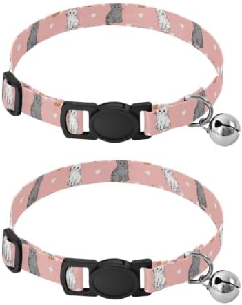 Cute Cats Poses Soft Polyester Pet Collar, 2 Pack Cat Collar with Bell