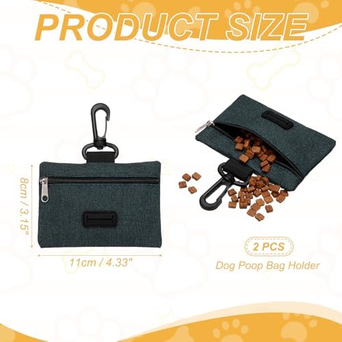 Dog Poop Bag Holder, Pet Waste Bag Dispenser Dog Treat Pouch with Clip Oxford Cloth Portable Reusable Easy Cleanup(2Pcs, Black), Intended for Outdoor/Travel/Walking