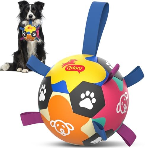 QDAN Dog Toy, Dog Soccer Ball with Straps, Dog Balls for Aggressive Chewers
