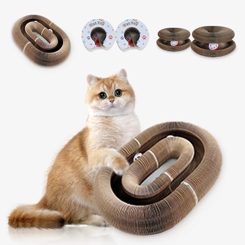 2pcs Kitty Curls Cat Toys,Magic Organ Cat Scratching Board for Indoor Cats, Foldable Accordion Honeycomb Scratcher with Ball, Interactive Twisty Paws (2PCS)