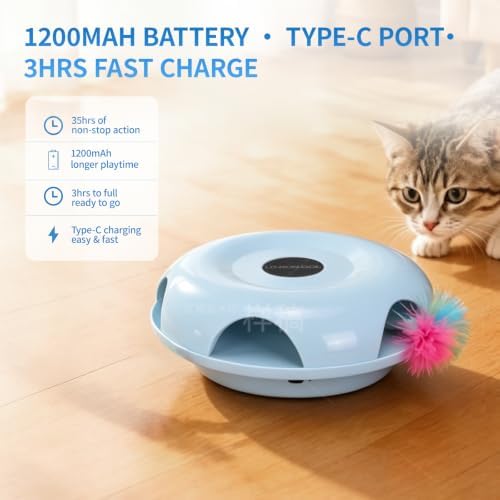 Interactive Whack-a-Mole Cat Toy — Automatic Mushroom Feather Pop-Up Play Toy for Cats, Cognitive Stimulation & Exercise, Durable Pet Entertaining Game (Blue)