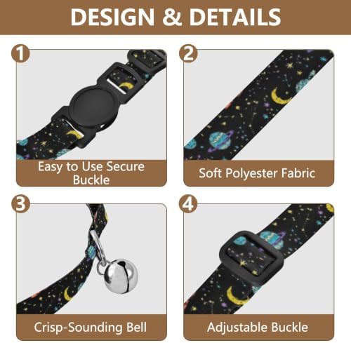 Planets Black Pet Collars for Cats, 2 Pack Cat Collar Breakaway with Bell