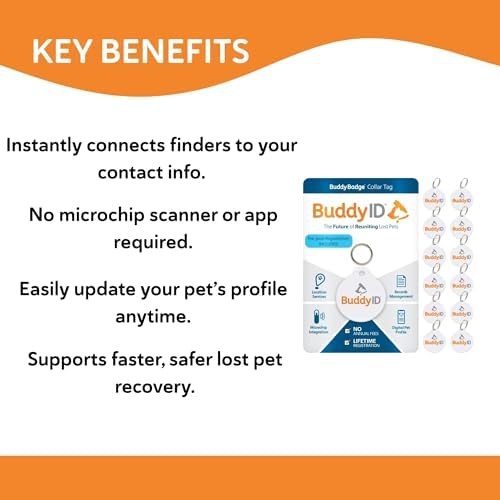 BuddyID BuddyBadge QR Pet ID Tags for Dogs & Cats, 12ct