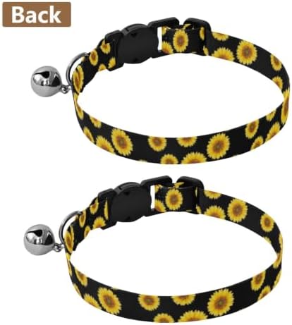 Yellow Sunflowers Petals Puppy Collar with Bell 2 Pack Cat Collar Adjustable Length 10.6" to 17.1"