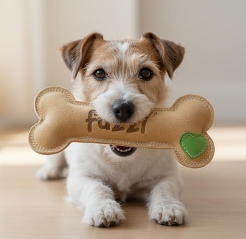 Fuzzl Large Leather Bone Dog Toy Natural and Tough Dog Toys - Long Lasting Chew Toys for Aggressive Chewers - Strong Dog Toy for Dogs and Puppy