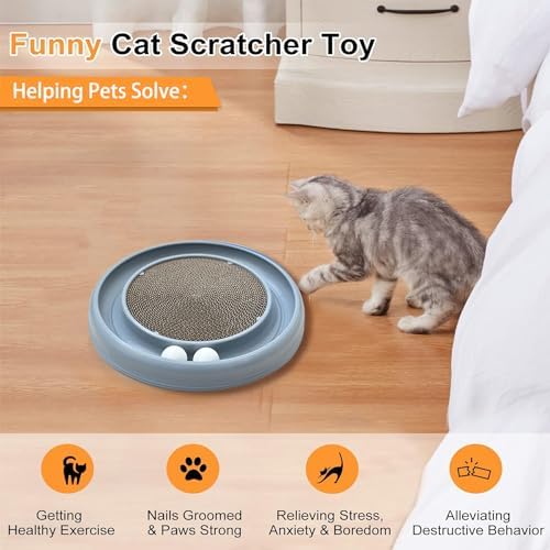 Interactive Cat Ball Track Toy for Indoor Cats, Cat Scratching Board & Exercise Set for Bored Indoor Adult and Kitten Mental & Physical Stimulation, with Spare Ball to Prevent Loss (Grey)
