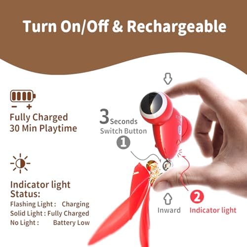 KiTiFISH 【2025 Upgrade】 Interactive Cat Toy, Automatic Cat Toy with Motion Activation, USB Rechargeable, Fast Rolling on Thin Carpet, Fun Exercise Toy for Indoor Cats, Durable Feather Tail and Bell