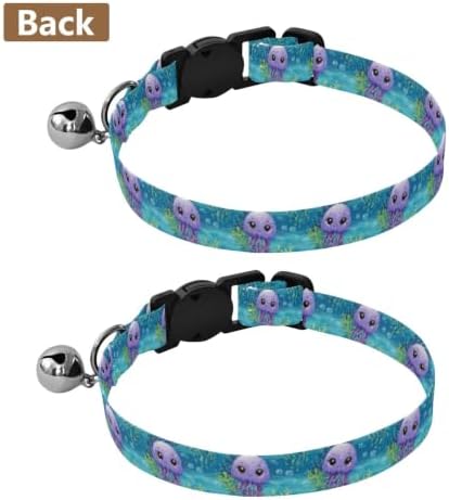 Cute Jellyfish Turquoise Purple Comfortable Cat Collar, 2 Pack Kitten Collar with Bell