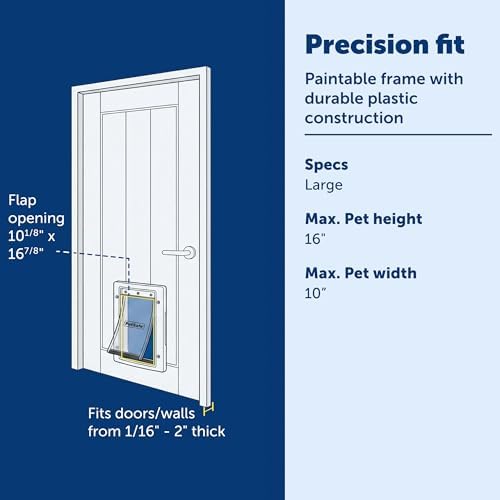 PetSafe Dog & Cat Plastic Door, Paintable, Up to 100 lb, Large | Interior & Exterior Install, Snap-on Closing Panel, Security Cover Included, DIY Installation